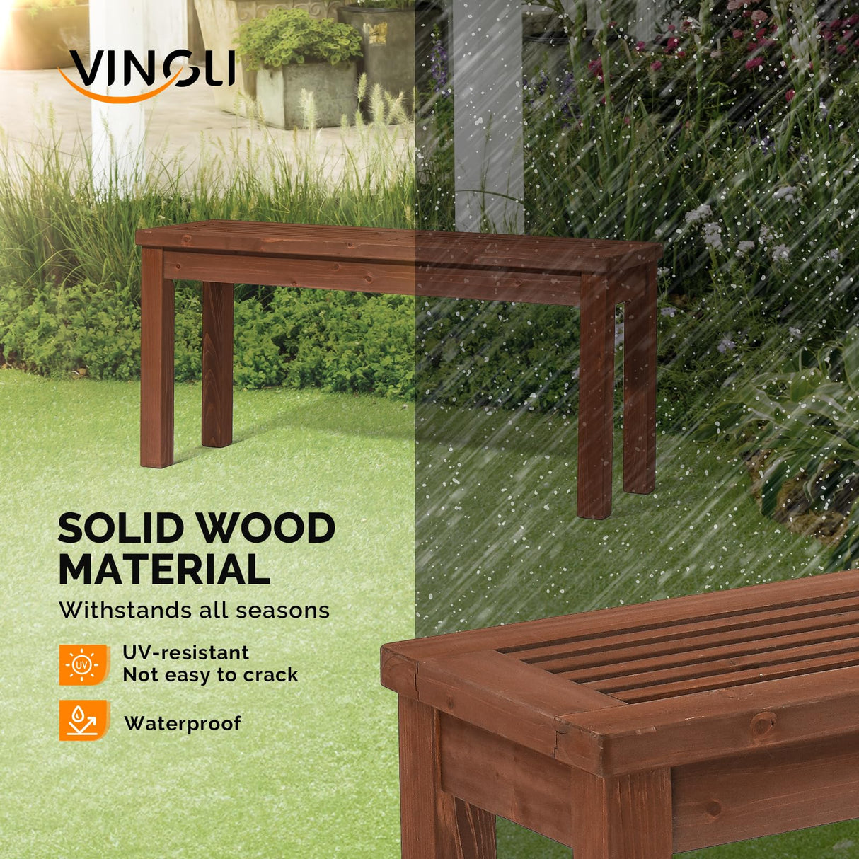 VINGLI Outdoor Wooden Bench, 40” Porch Bench Outdoor Backless Garden Bench, Small Outdoor Bench for Deck Patio Entryway VINGLI
