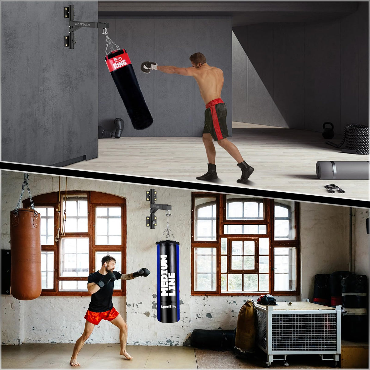 Heavy Bag Hanger - Wall Mount Punching Bag Hanger, Adjustable Heavy-Duty Boxing Bag Wall Bracket, Punching Bag Mount Stand for Home or Gym, for Kickboxing Bag, Muay Thai Bag,Etc (Supports up to 800Ib) BaiYuan
