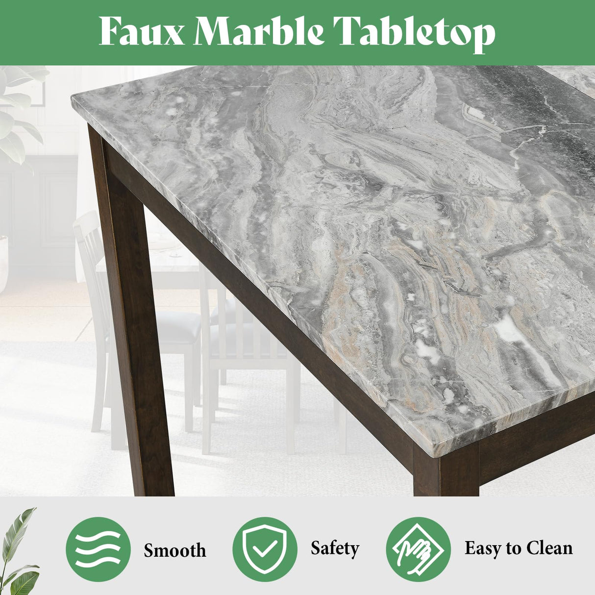 AMERLIFE 7-Piece Dining Table Set for 6, Faux Marble Modern Dining Table Set with 6 Upholstered PU Leather Chairs, 71'' Solid Wood Structure Table & Chair Set for Kitchen, Dining Room, Marble & Brown AMERLIFE