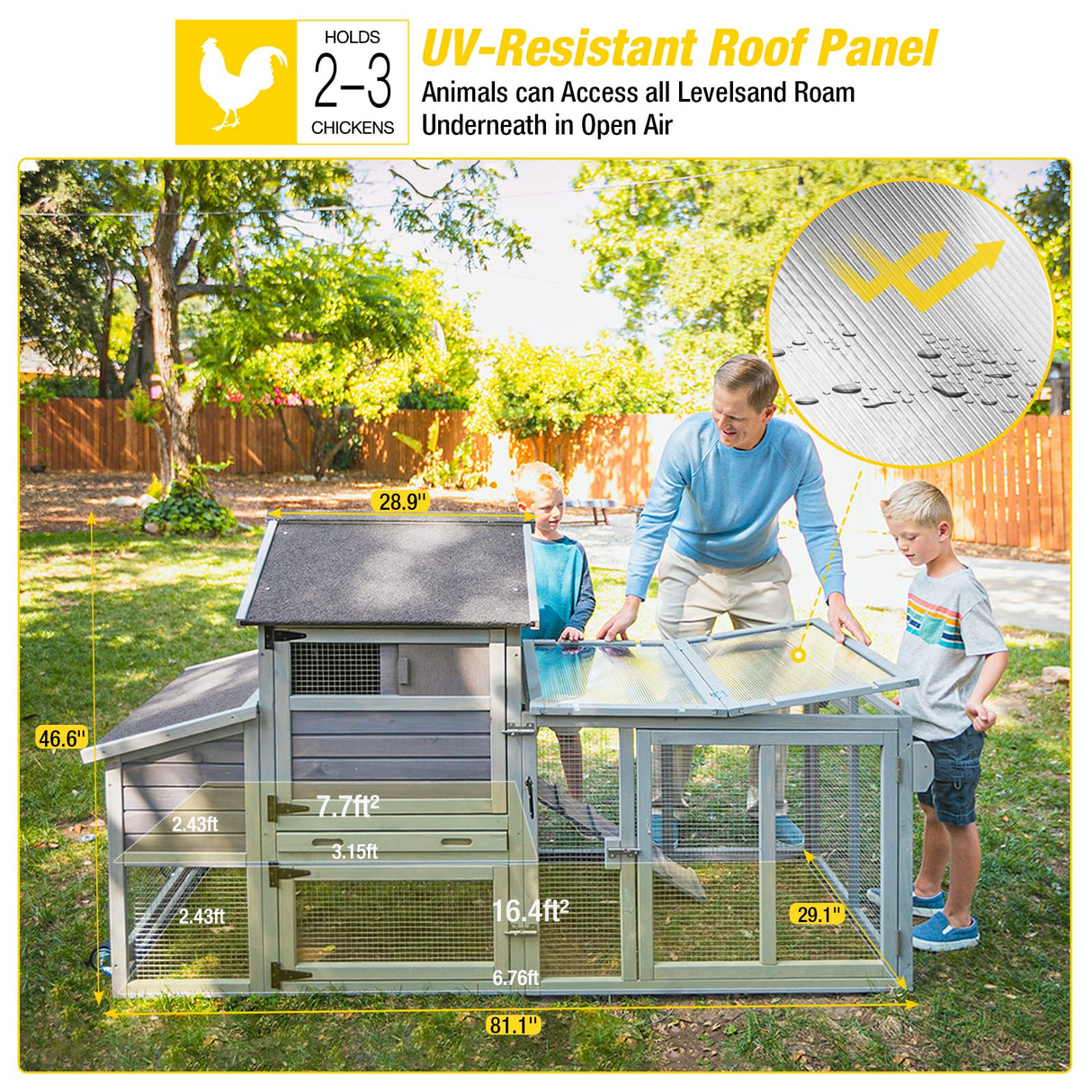 Aivituvin Chicken Coop Expandable Chicken House with Wheel Large Hen House Movable Poultry Cage, Easy Combination with Second Coop Aivituvin