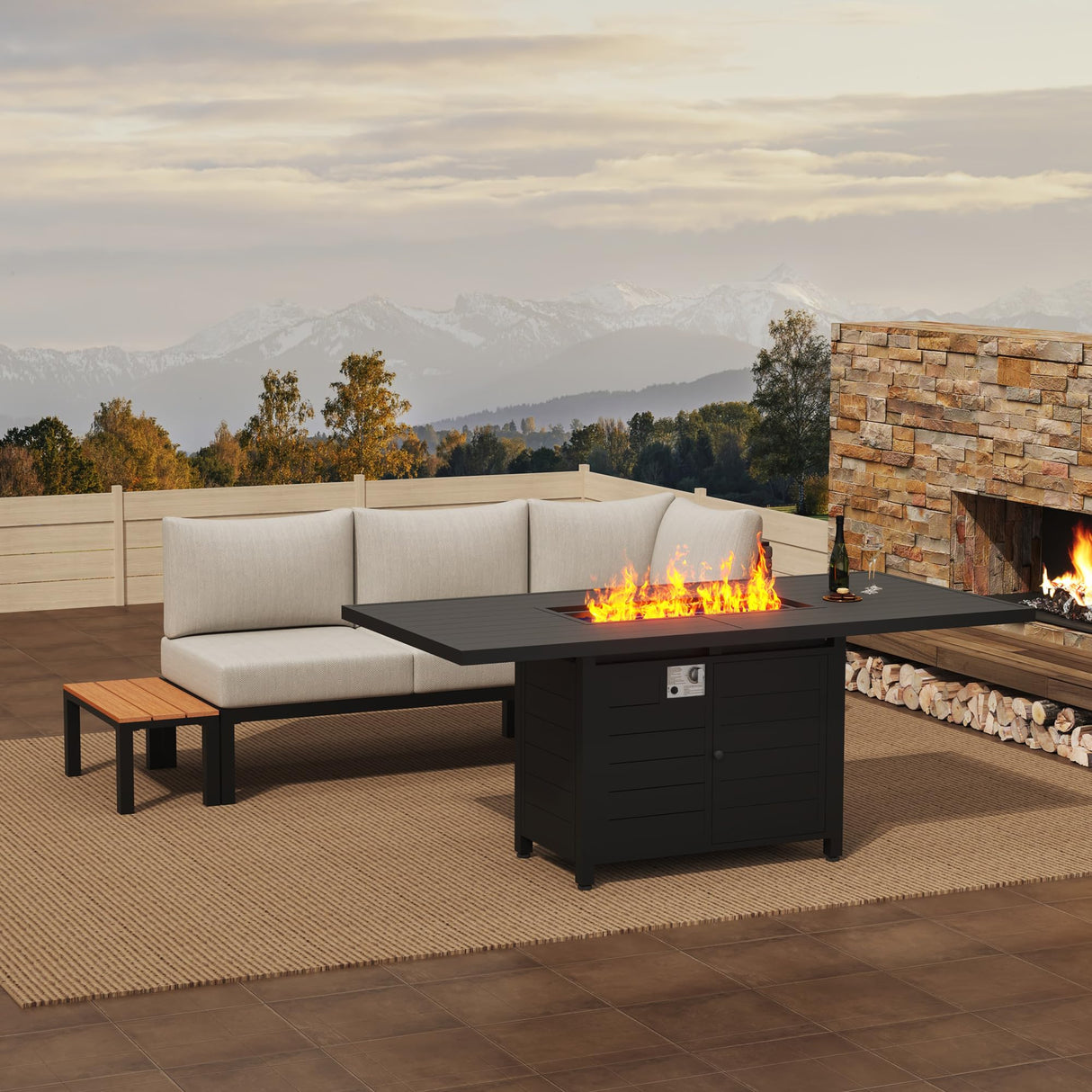 PIZZELLO 4 Piece Patio Conversation Set, Outdoor Sectional Furniture with Loveseat, Single Chair, and Coffee Table, for Porch, Deck, 6" Washable Cushions, Beige PIZZELLO