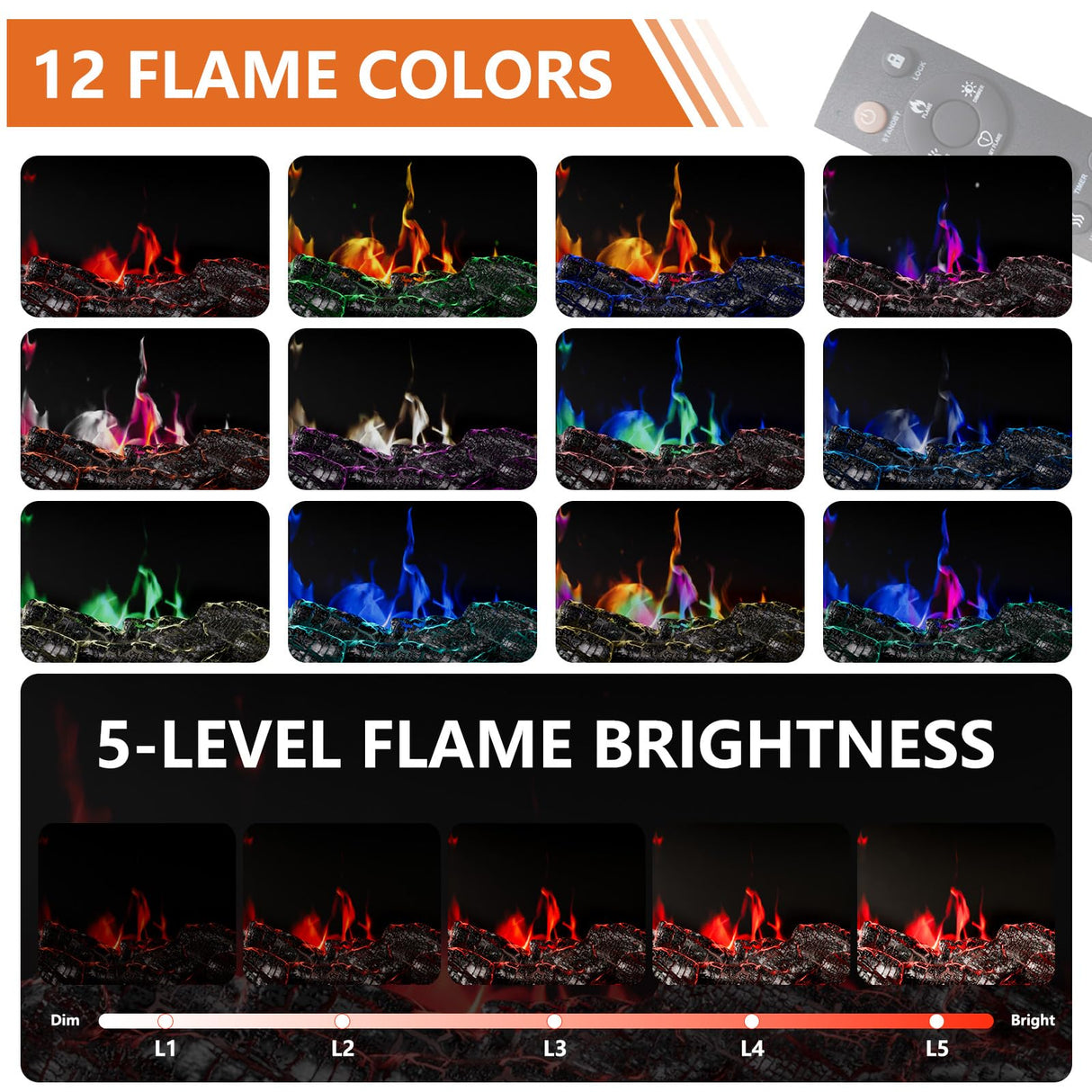 BVIUNTWO 3-Sided Glass Farmhouse Fireplace TV Stand for TVs Up to 110 Inch, Entertainment Center with 36" Electric Fireplace, Brown TV Console with Storage Cabinets for Living Room BVIUNTWO