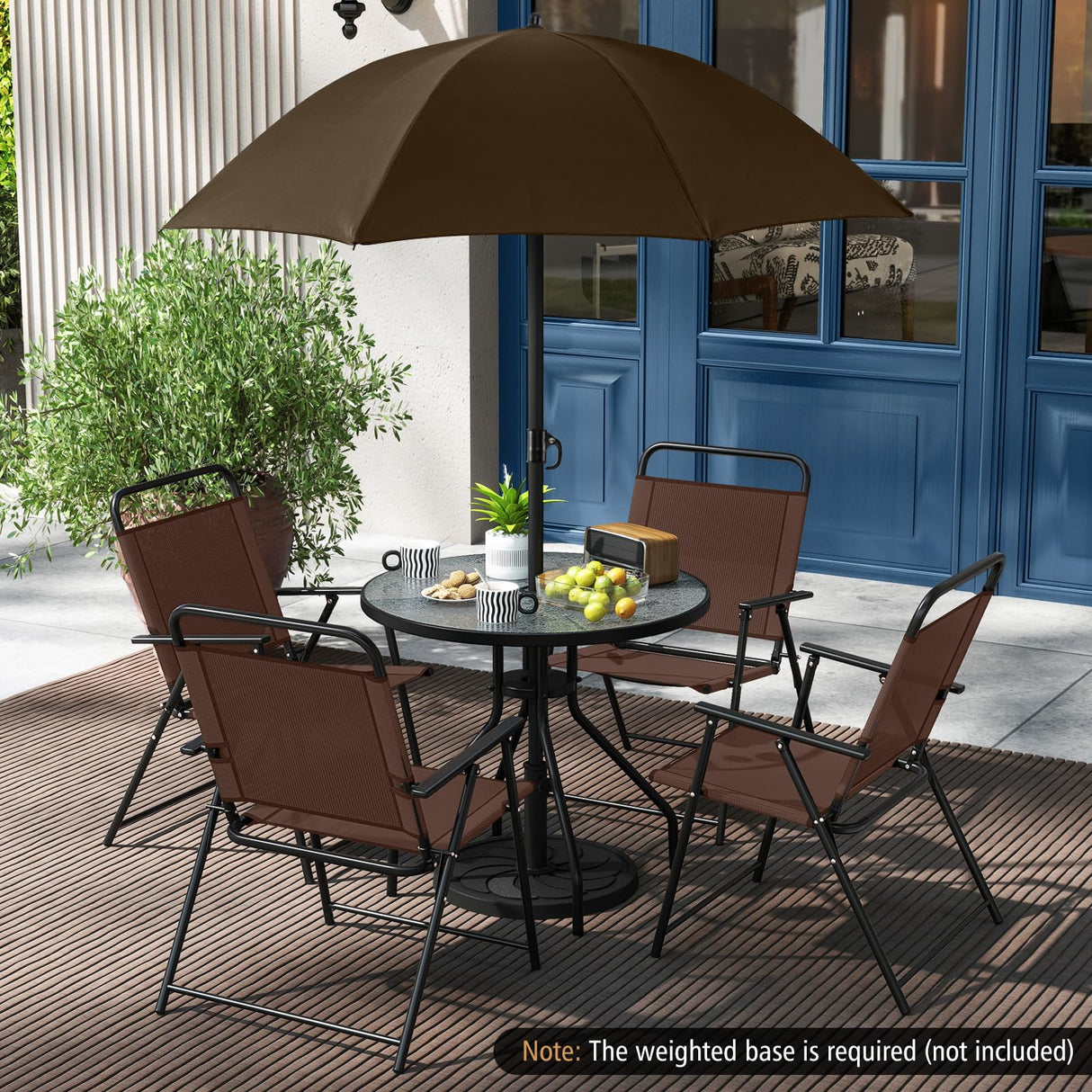 Tangkula 6 Pieces Folding Patio Dining Set, 4 Chairs and 31.5 inches Round Table, Patio Umbrella Included, for Indoor Outdoor Poolside or Balcony (Brown) Tangkula