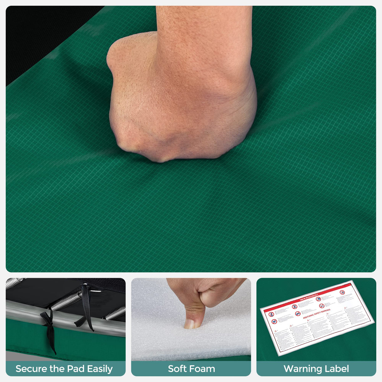 SONGMICS Replacement Trampoline Safety Pad Mat, 12 ft (144 Inches) Removable Spring Cover, UV-Resistant, Tear-Resistant, Edge Protection, Standard Size, Dark Green USTP012C02 SONGMICS