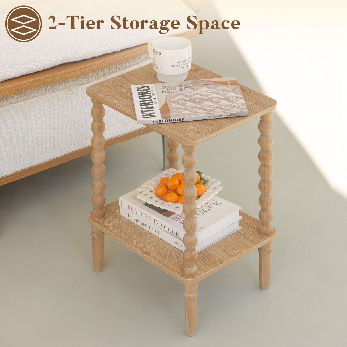 Fultyle Small End Table, Couch Side Table with 2-Tier Storage Shelf, Wood Coffee Table for Bedroom, Living Room, Small Spaces(Rustic Walnut) Fultyle