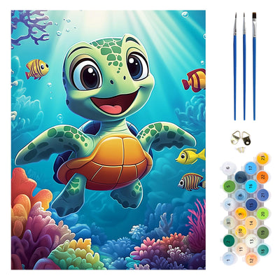 MEIYUDA Turtle Paint by Numbers Kit for Adults, Sea Turtle Paint by Numbers for Beginners, DIY Acrylic Oil Painting by Number on Canvas Without Frame for Home Wall Decor Gift 12x16in