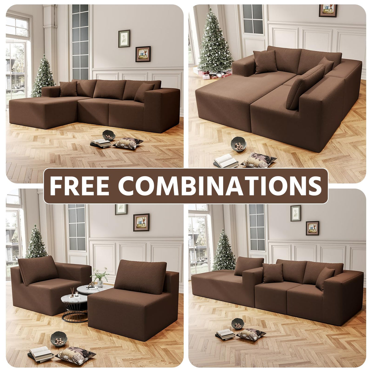 108" Cloud Sectional Couch with L-Shape Chaise,4 Seat Modern Modular Sofa with Deep Seat, Upholstered Couches for Living Room Bedroom, Sectional Boneless Couch (Coffee, 108"+Left Facing Chaise) SYFERLORY