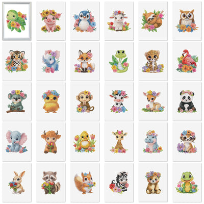 Xuhal 30 Pcs Animals Diamond Art Kits for Adults Cartoon Animals Diamond Paintings Kits 5d DIY Watercolor Flower Rhinestones Crafts Full Round Drill Gem Art Cardboard for Beginner Home Wall Decor Gift