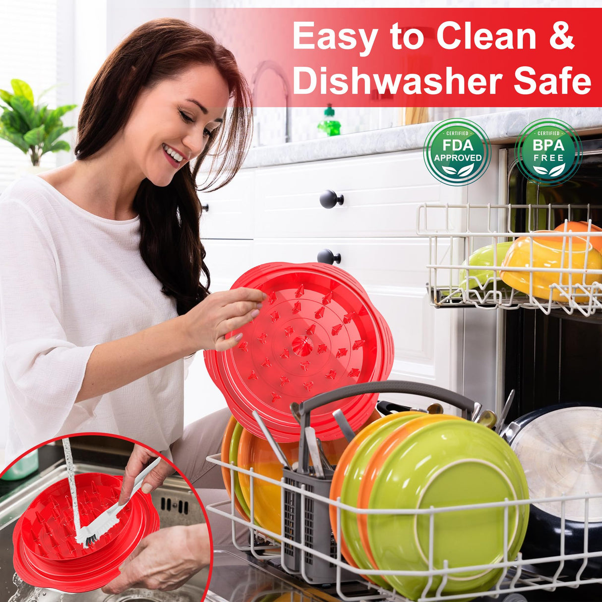 SURETIVIAN Chicken Shredder Large Chicken Breast Shredder Tool Twist with Brush&Fork, Visible Meat Shredder Machine, Anti-Slip Strip, Ergonomic Handle, BPA Free, Suitable for Pork Beef Chicken(Red) SURETIVIAN