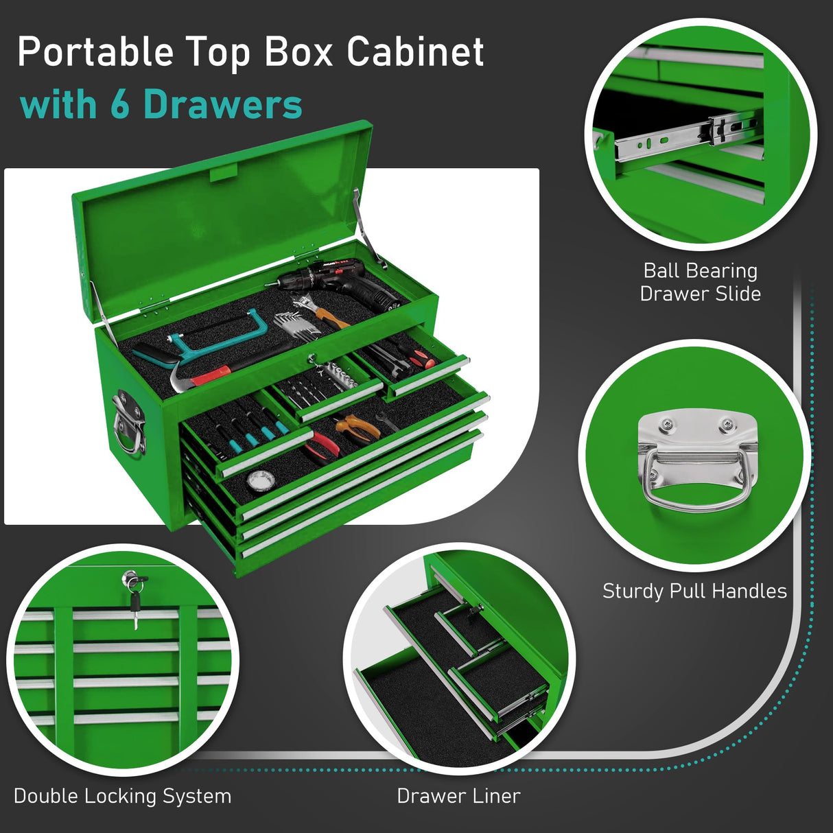 Greenvelly Metal Tool Chest,8-Drawer Rolling Tool Chest on Wheels,2 in 1 Detachable Tool Cabinets,Liners and Locking System for Warehouse, Garage,Workshop, Barbershop(Green) Greenvelly