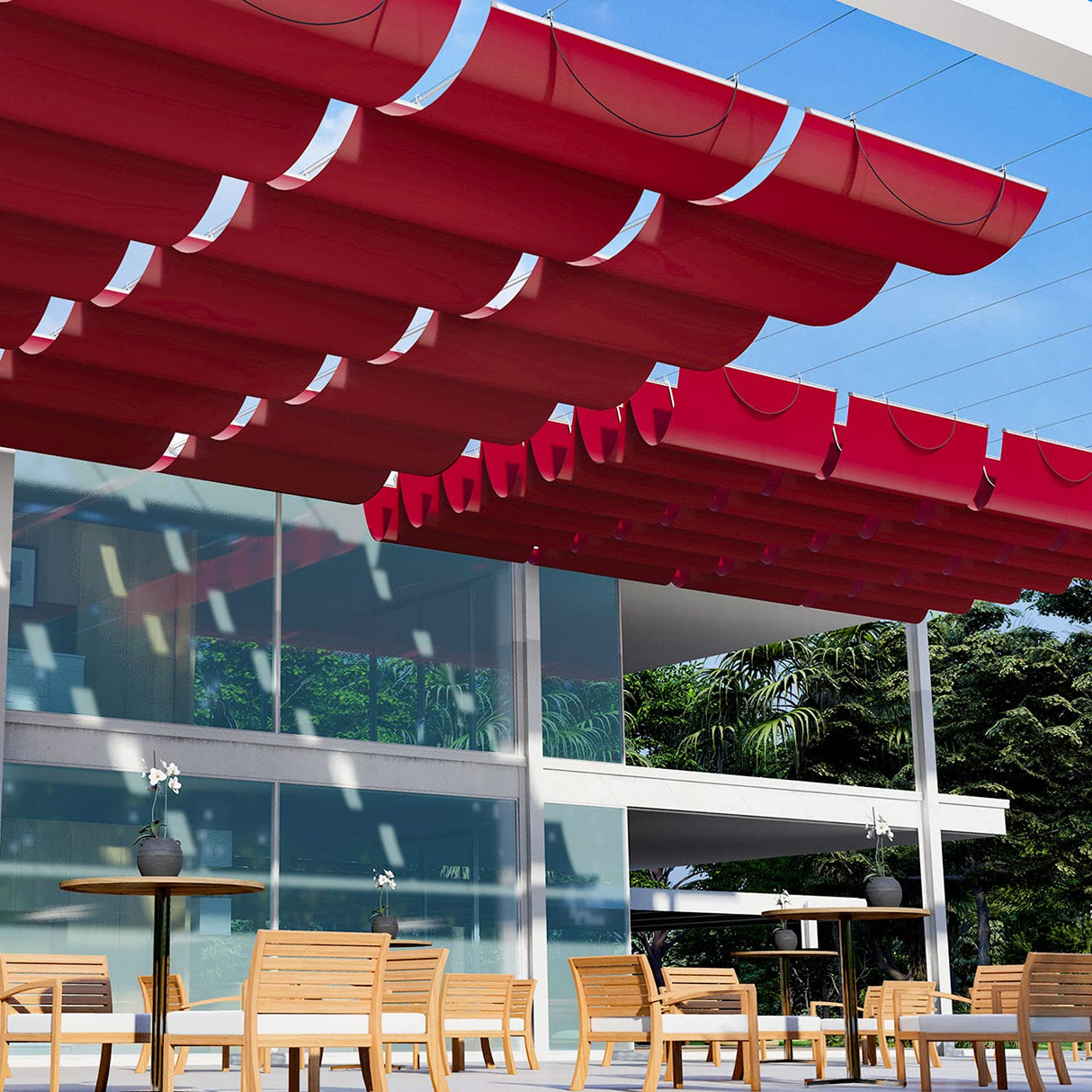 E&K 4'Wx16'L Waterproof Pergola Shade Cover Retractable Canopy Awning Outdoor Wave Sun Shade for Patio Garden Backyard Deck Trellis (Red) E&K