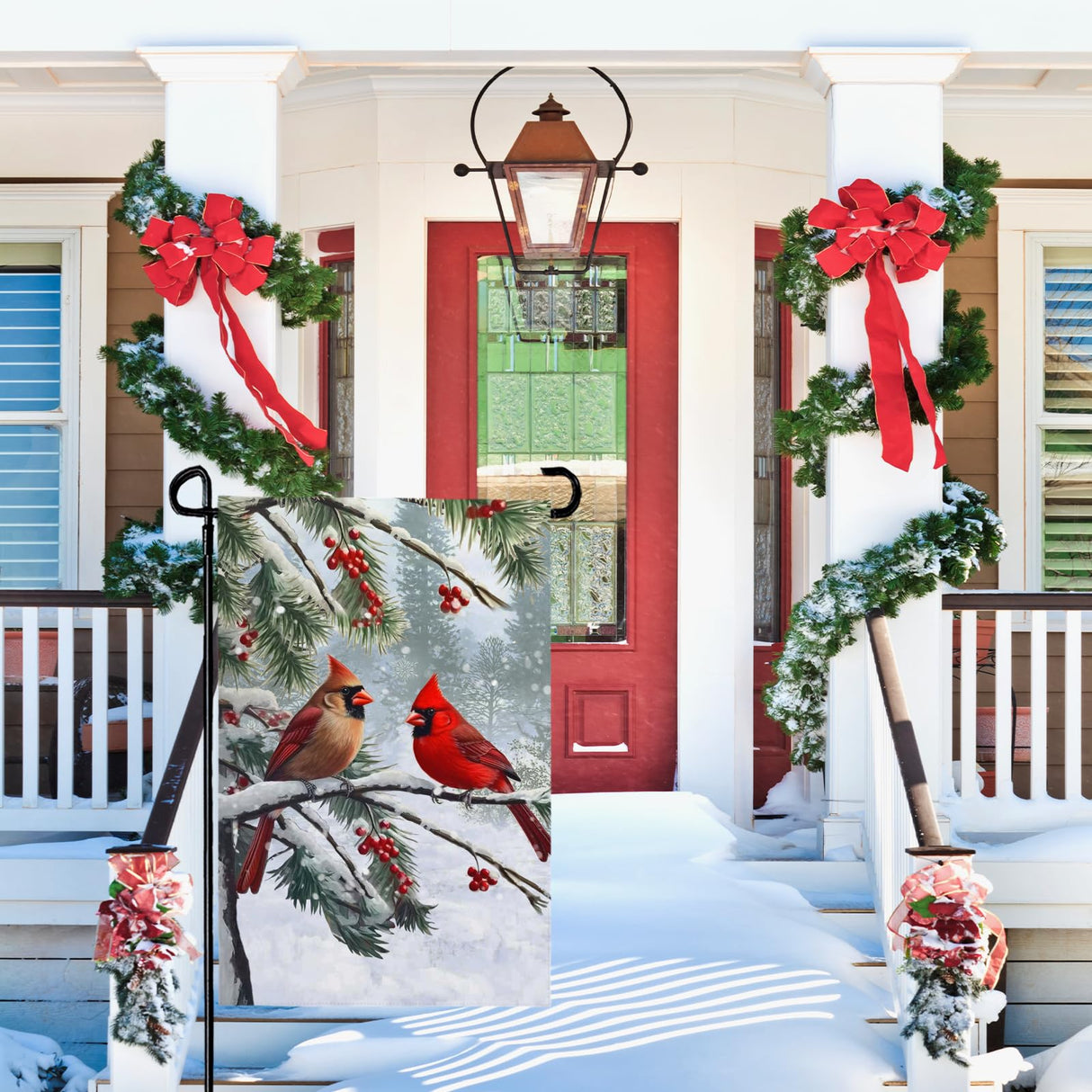 Dacawin Winter Cardinal Bird Garden Flag Red Bird Pine Twigs Yard Flag Double Sided Polyester Holly Berry Snow Seasonal Garden Flags for Outdoor Farmhouse Christams Holiday Decor 12x18 Inch Dacawin