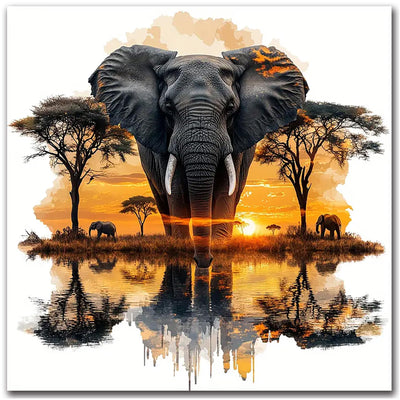 igoodom Diamond Art Kits for Adults, Elephant Diamond Painting Kit, Full Drill Round Elephant Diamond Art Kits, DIY Gem Art and Crafts for Home Wall Decor Gift 14x14inch