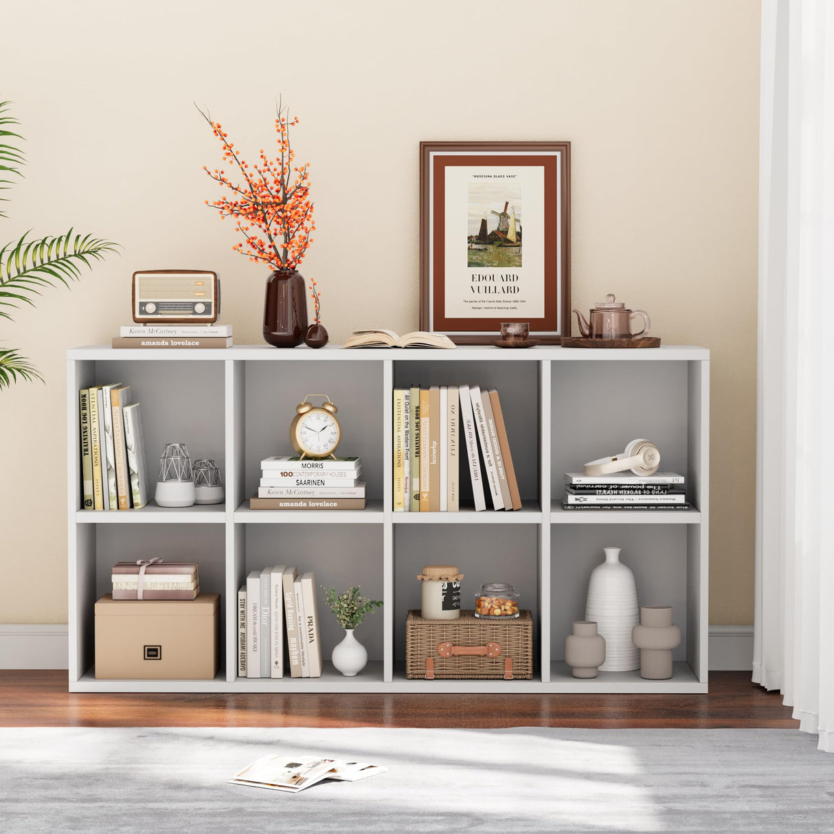 YESHOMY 8 Cube Bookcase, Open Frame 2-Tier Book Shelf, Bookshelf Storage Organizer with Adjustable Shelves for Organization, Room Decor, Milk White YESHOMY