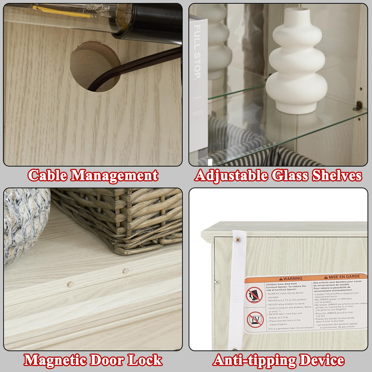 TRJQBCC 51"H Lighted Curio Display Cabinet with 2 Doors & 1 Drawer, Wooden Glass Curio Showcase w/ Adjustable Shelves & Mirrored Back Panel, Storage Cabinet Display Case for Living Room(Antique White) TRJQBCC