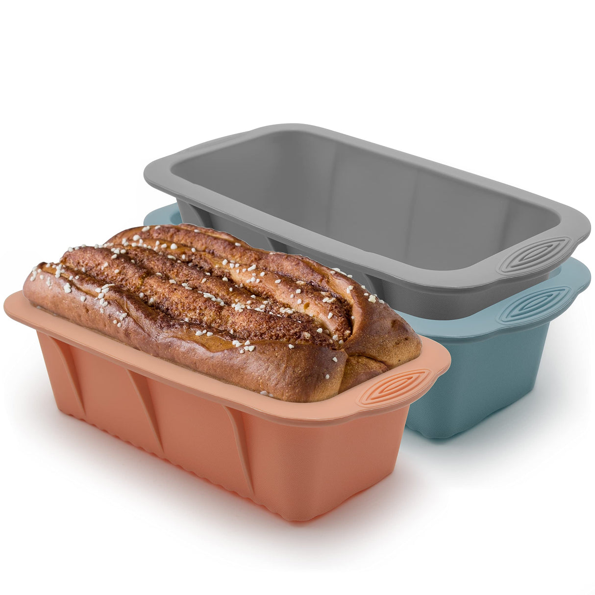 Baocuan 3 pack Silicone Bread Loaf Pans - Baking Mold For Baking Cakes,Brownies,Long loaf of bread Cheesecakes,Homemade Cakes Breads,Meatloaf,Ice brickand and More Set of 3 colors Baocuan