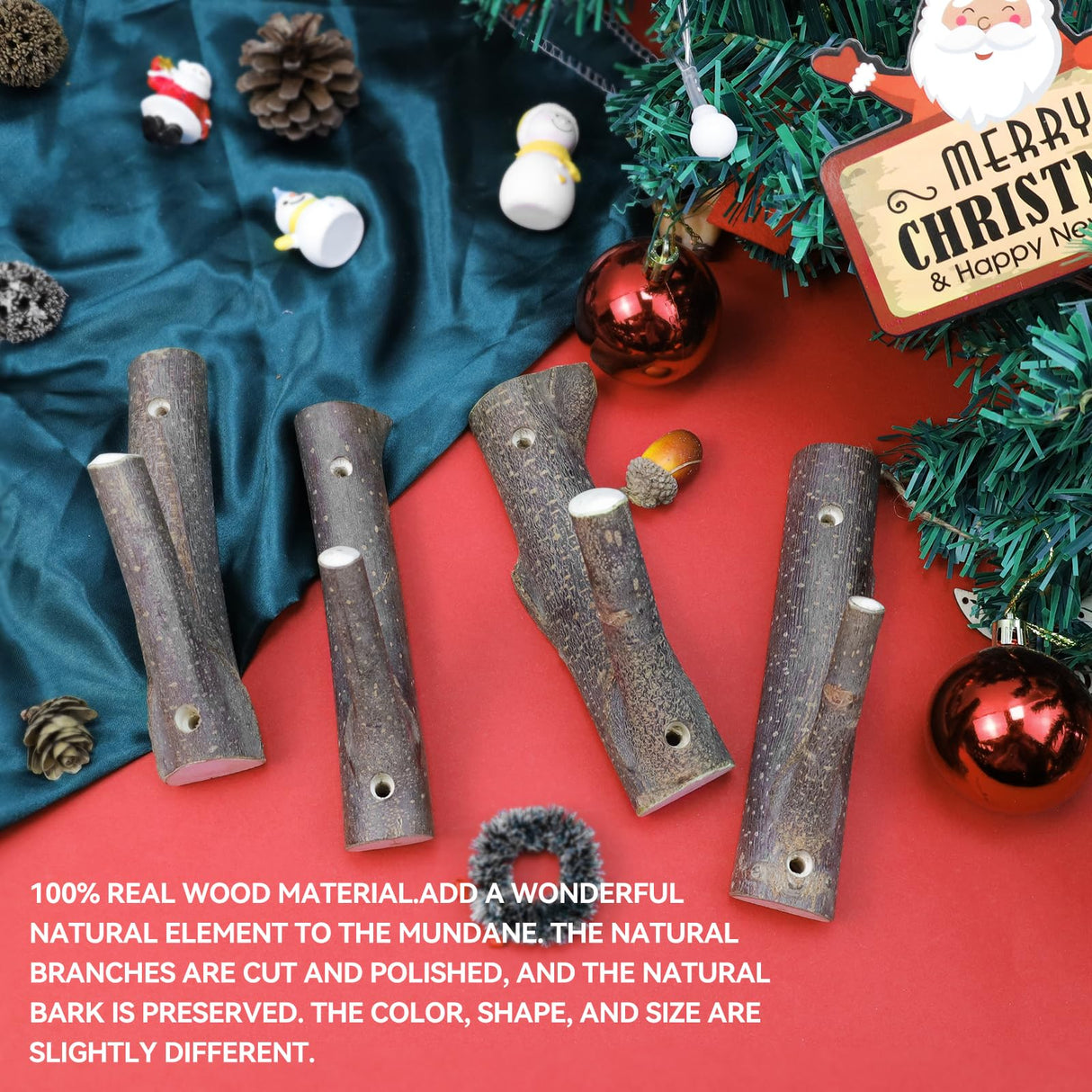 Tsnamay 8Pcs Real Wood Tree Branch Wall Hook, Farmhouse Rustic Decorative Wooden with Bark Trunk Thickness 2cm-3cm with Screw Tsnamay