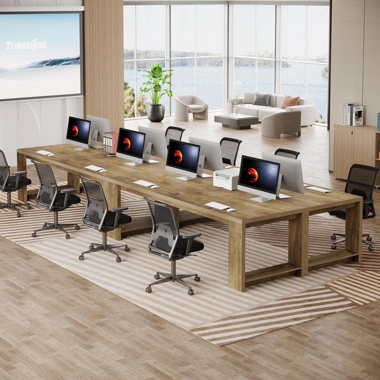 Tribesigns 7 ft Conference Table for 6 to 8 People, Modern Rectangle Meeting Room Desk for Boardroom, Home Office, Oak Tribesigns