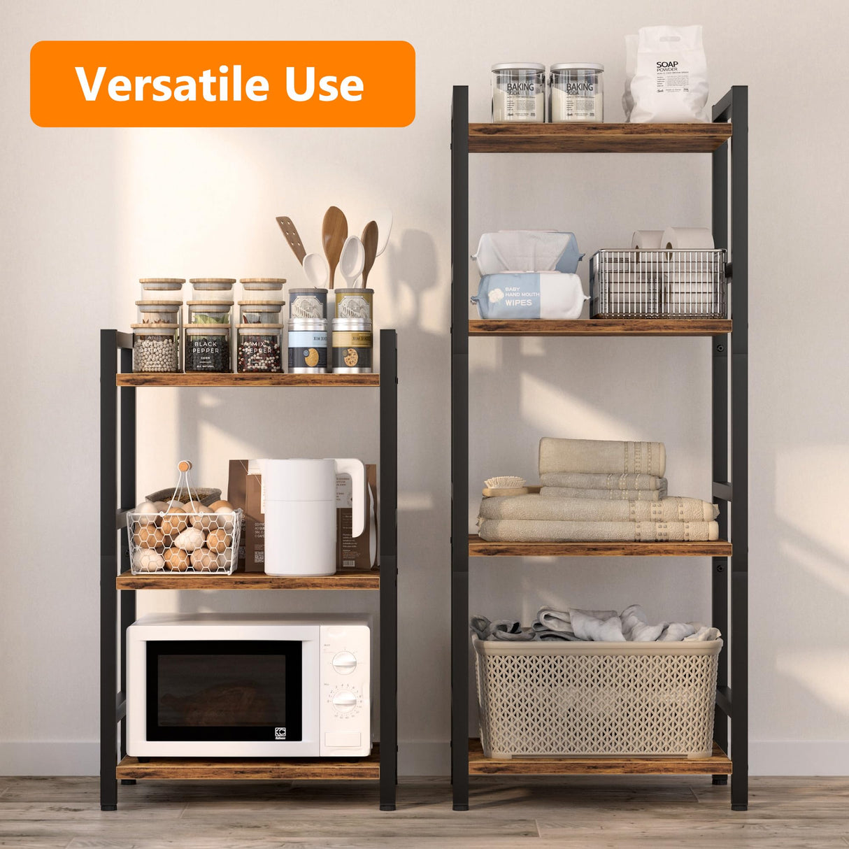 RAGIFEN Book Shelf, 3 Tier Bookcase with Steel Frame, Stable Bookshelf Narrow Book Shelves Storage Organizer for Book CD Movie, Open Book Shelves for Living Room, Home Office, Study, Rustic Brown RAGIFEN