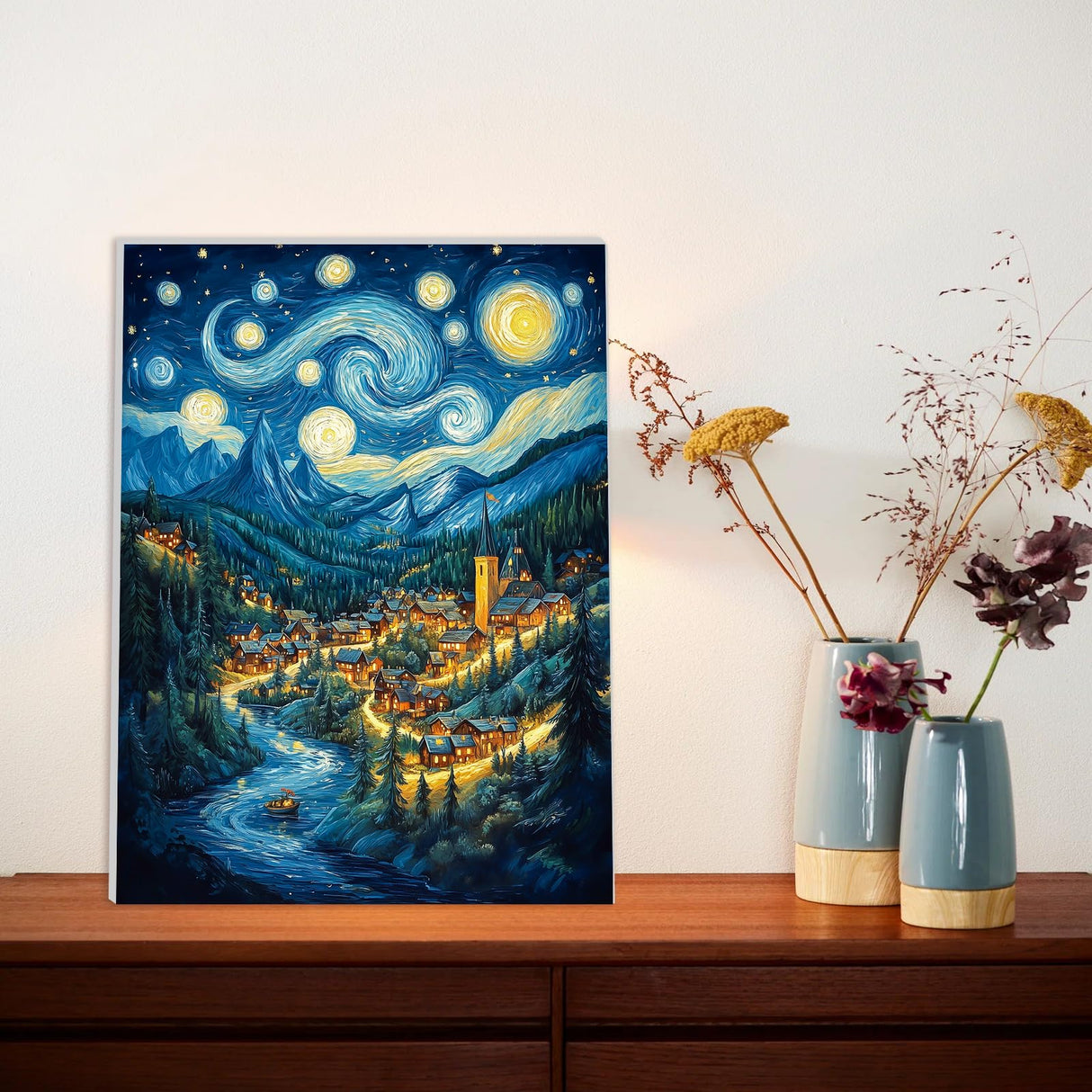 Lxmsja Moon Paint by Numbers Kit for Adults, Forest Acrylic Paint by Numbers for Adults Beginner, DIY Craft Supplies Oil Painting Kits for Home Wall Decor 12x16 inch (Framed) Lxmsja