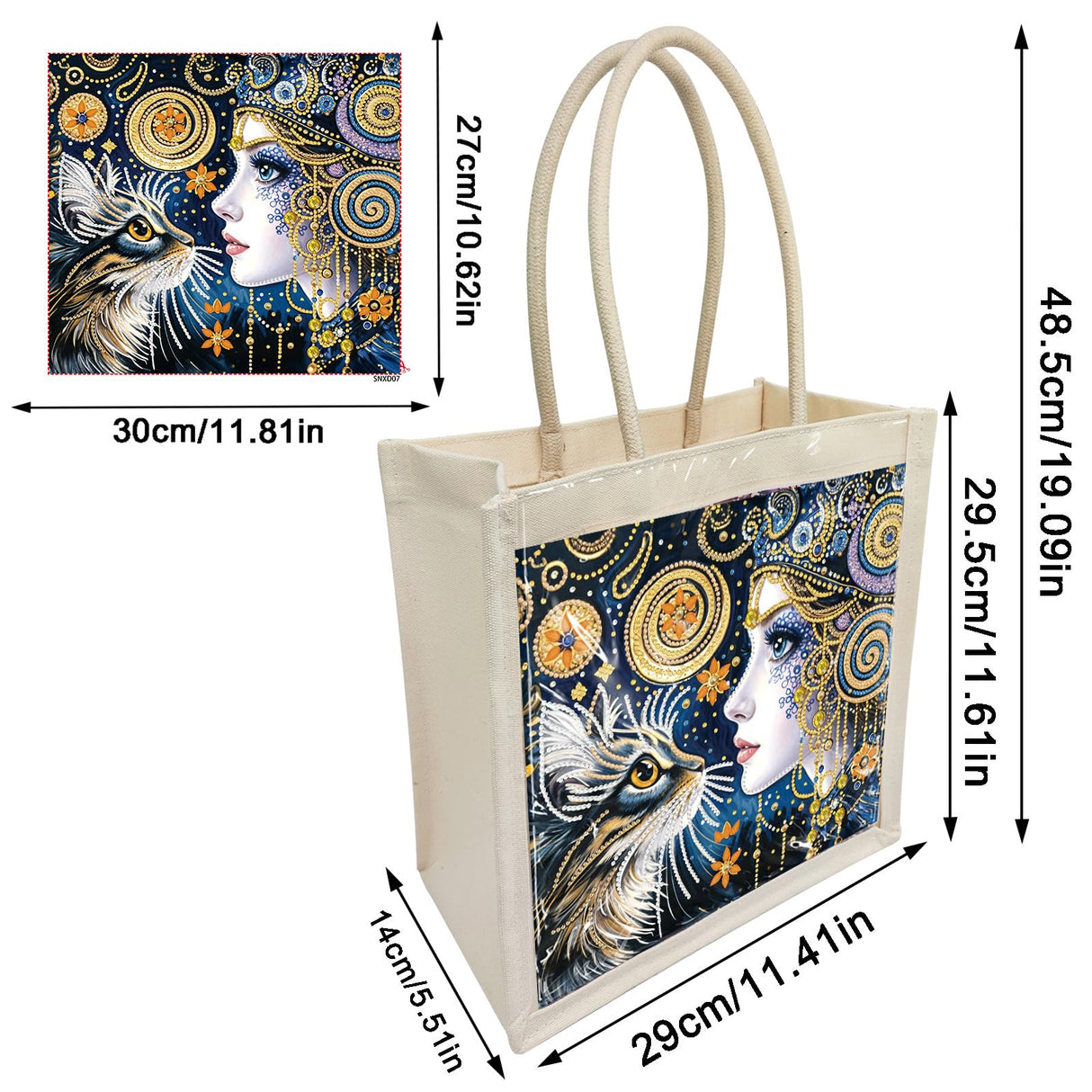 yzARTche Diamond Art Painting Handbag, DIY Diamond Art Handmade Tote Bag Shoulder Bag with Replaceable Pattern-07-Cat yzARTche