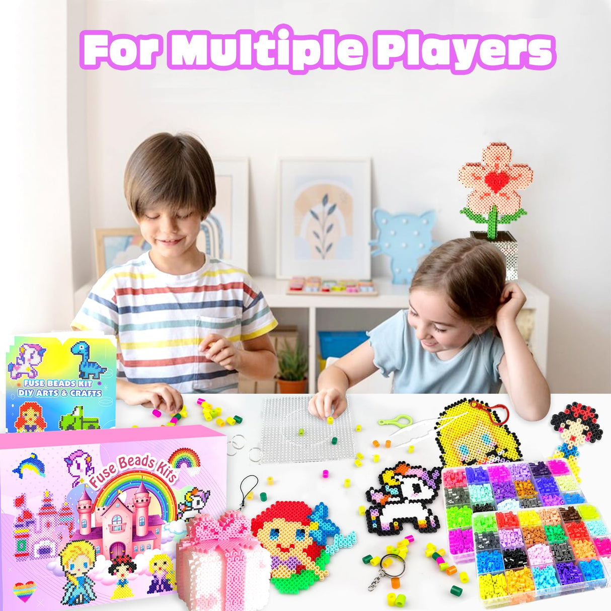 Fuse Beads Kit - 48 Colors 5mm Fuse Beads Set with Pegboards, Ironing Papers and Accessories, Fuse Beads 2 Boxes, DIY Craft Kits for Kids, Arts and Crafts Gifts for Girls & Boys Christmas Birthday AJAZPER