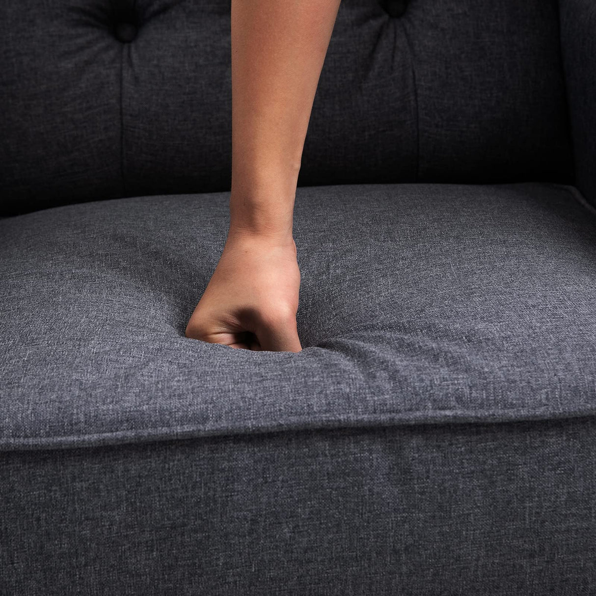 HOMCOM Fabric Upholstered Wingback Recliner, Tufted Push Back Accent Chair, Linen Arm Chair with Footrest, Armrest, Padded Cushion, Dark Grey HOMCOM