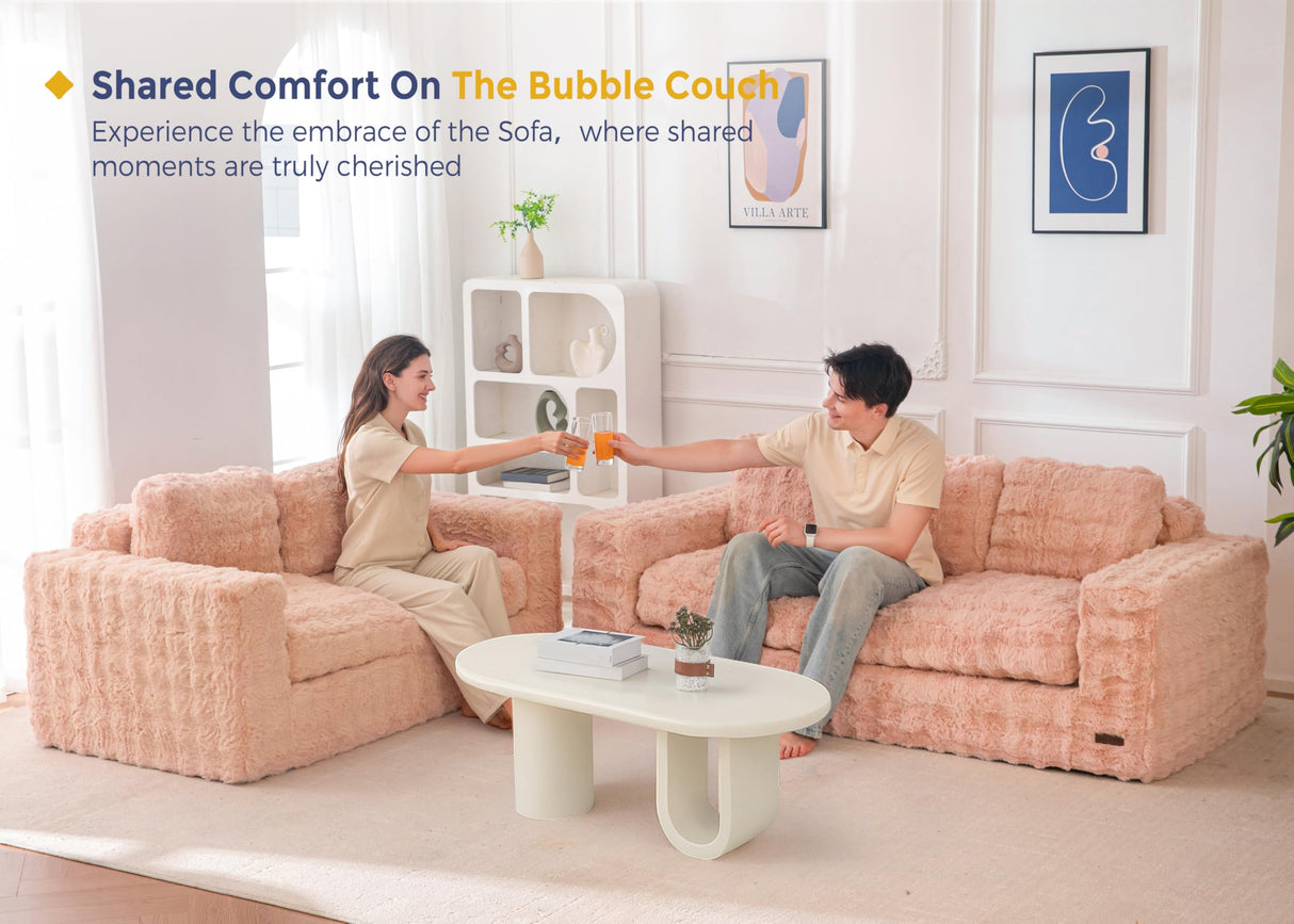 MAXYOYO Loveseat Sofa for Living Room, Small Sofa Couch Tufted Boneless Couch, Comfy Bean Bag Chair for Small Space Bedroom Apartment, No Assembly Needed, Pink MAXYOYO