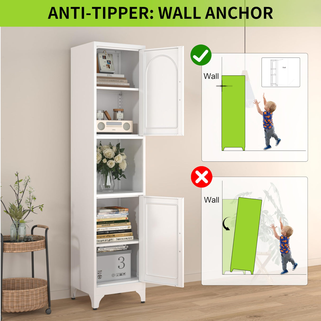 UNICOLY 75" Tall Kitchen Pantry Storage Cabinet, Pantry Cabinet with Doors and Shelves, Microwave Stand, for Laundry, Living Room, Bathroom, Dinning Room, Assembly Required, White UNICOLY