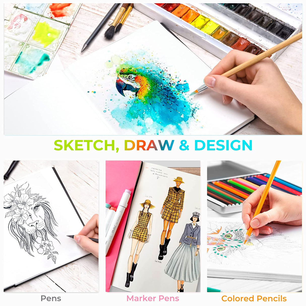 Ohuhu Mix Media Pad - 8.3"x8.3" Mixed Media Art Sketchbook, 120 lb/200 GSM Heavyweight Papers, 78 Sheets/156 Pages, PU Hardcover Mixed Media Paper Pad for Acrylic Painting Christmas Gift Ohuhu