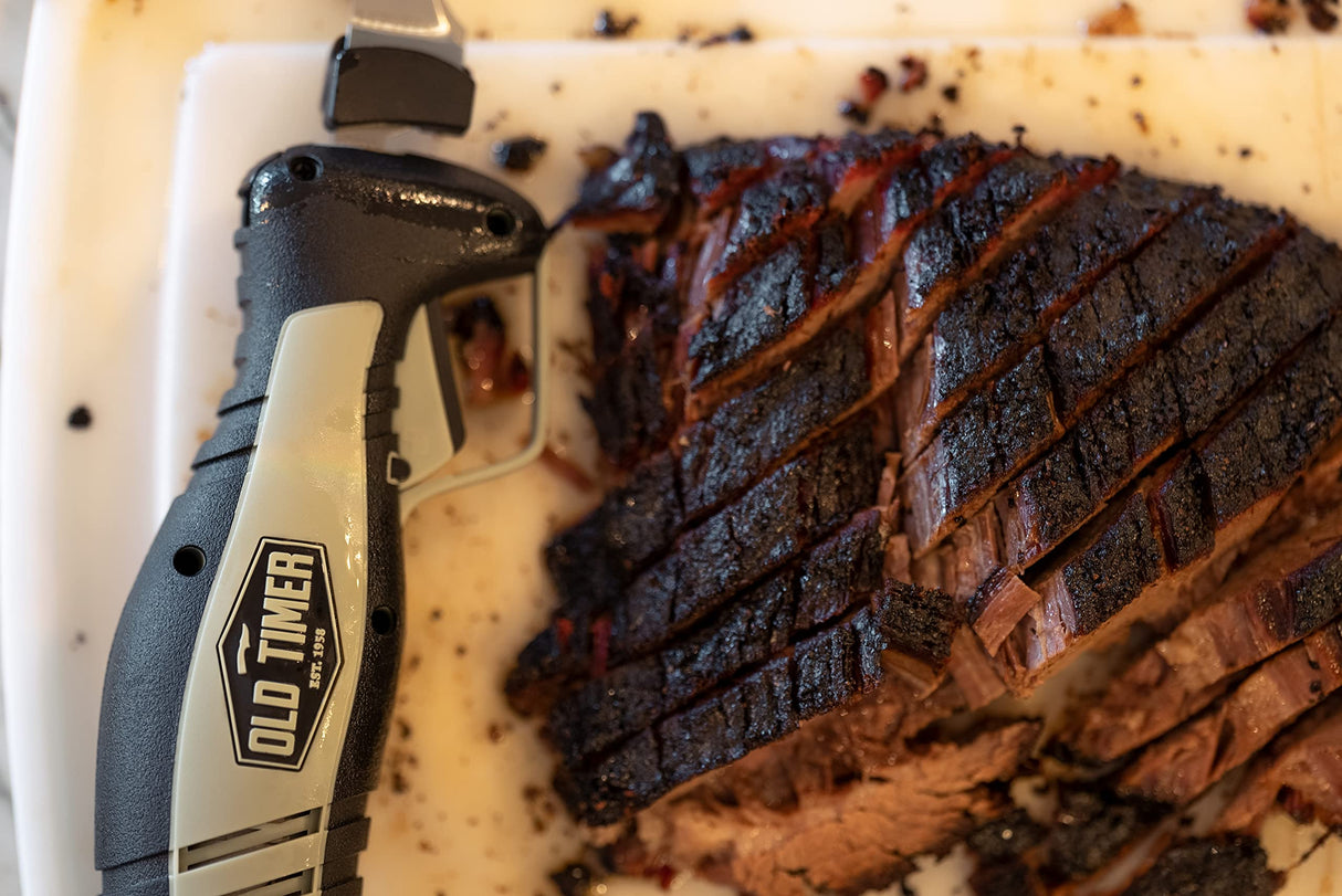 Old Timer 110V Electric Fillet Knife with 8in Fully Serrated Stainless-Steel Blade, Trigger Lock, Classic Fillet Knife Cut, 8ft Cord, and Self Draining Carry Case for Fishing, Filleting, and Outdoors Old Timer
