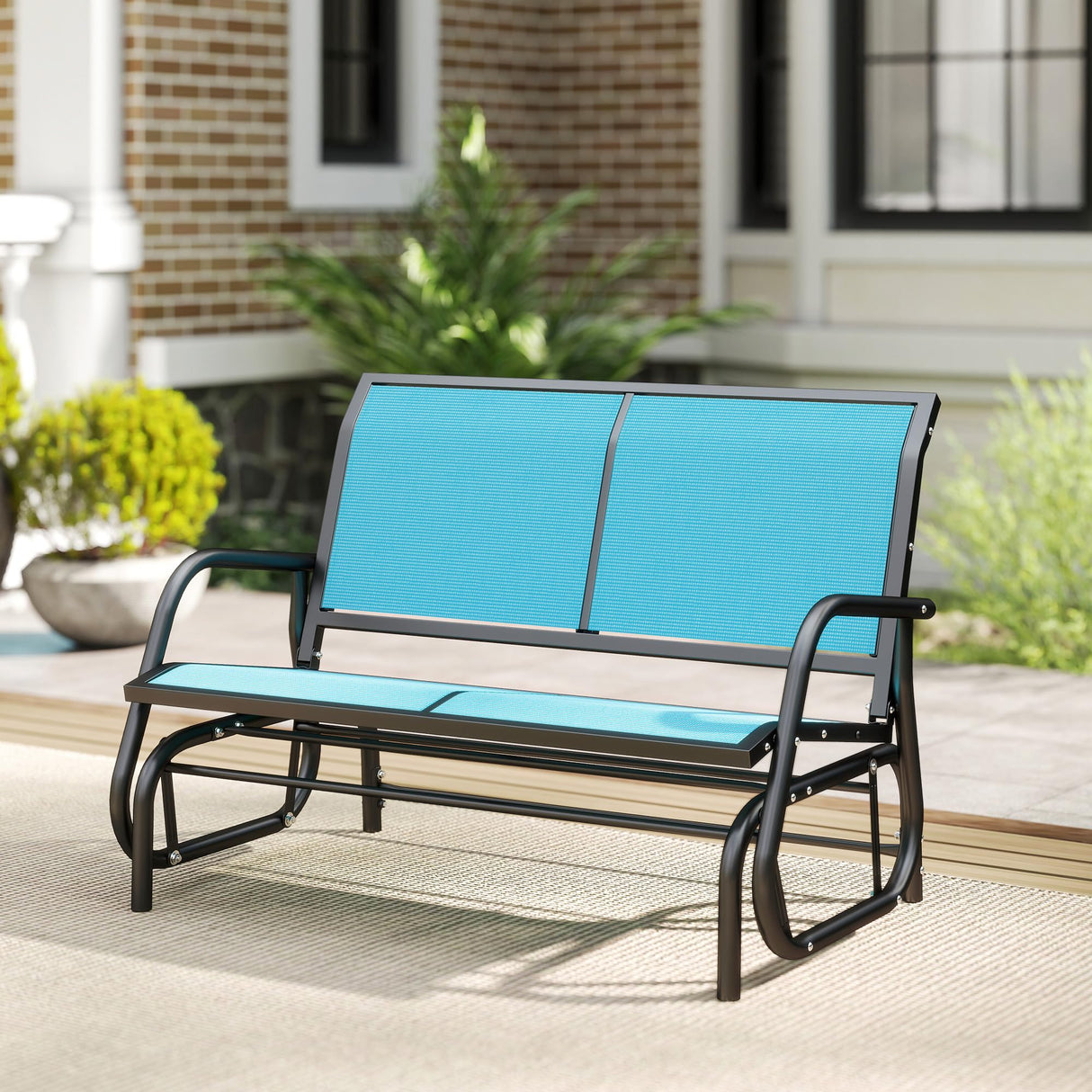Outsunny 2-Person Outdoor Glider Bench, Patio Double Swing Rocking Chair Loveseat w/Powder Coated Steel Frame for Backyard Garden Porch, Blue Outsunny