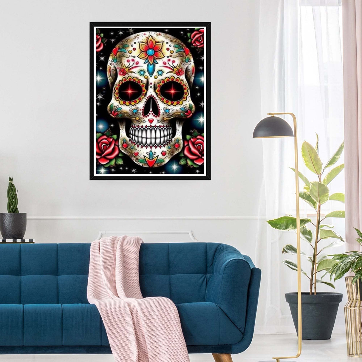 SKRYUIE 5D Diamond Painting Skeleton Full Drill, Paint with Diamond Art Kits for Adults Rose, DIY Skull Flower Painting by Number Kits Cross Stitch Rhinestone Wall Home Decor 30x40cm (12"x16") SKRYUIE