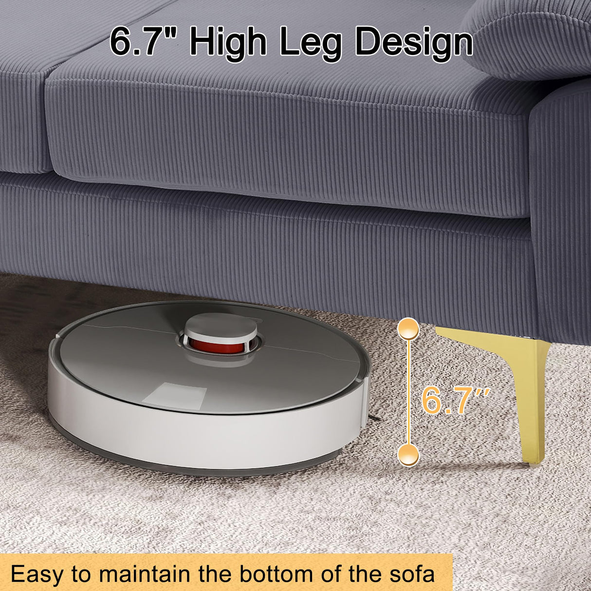 UPHYB 114” U-Shaped Sectional Sofa Couch,Corduroy Convertible 4 Seater Sofa Set with Chaise Lounge,Ottoman and Detachable Phone Holder,Comfy L Couch for Living Room,Bed Room and Apartment(Grey) UPHYB