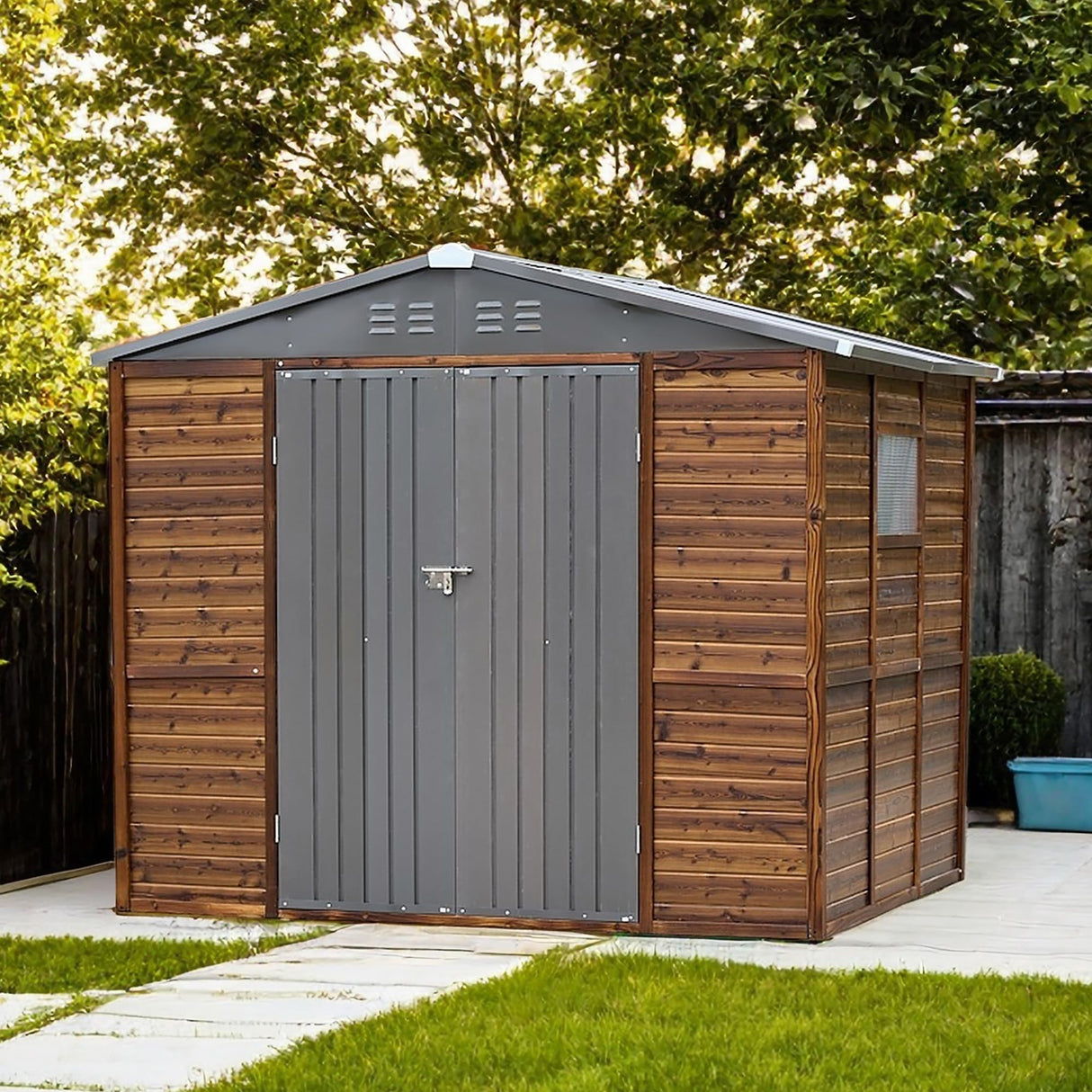 8x6 FT Outdoor Storage Shed, Wood Metal Utility Tool Shed Storage House with Door and Lock, Wooden Sheds Outdoor Storage for Garden,Patio,Lawn,Poolside AEMSOFK