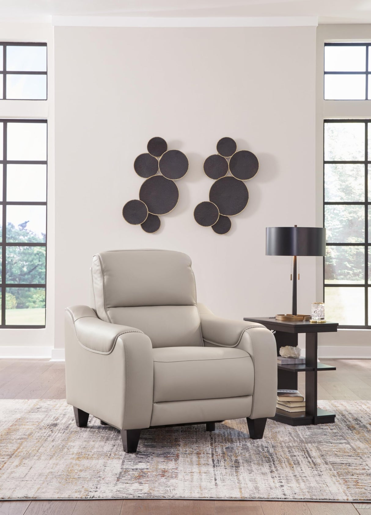 Signature Design by Ashley Mercomatic Contemporary Leather Match Wall Hugger Power Recliner with Adjustable Headrest and USB Ports, Light Gray Signature Design by Ashley