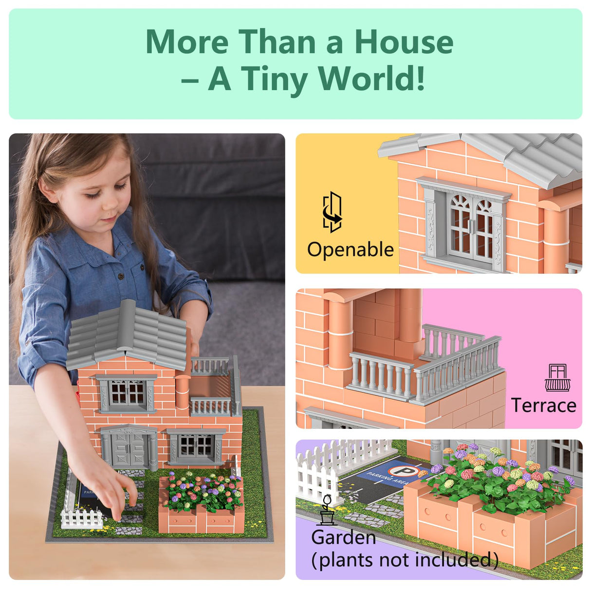 Mini House Building Kit for Kids Age 8+ - Block Building Toys with Real Mini Bricks, STEM Creative Gifts for Boys Girls- DIY Tiny House Construction Set Greek Science