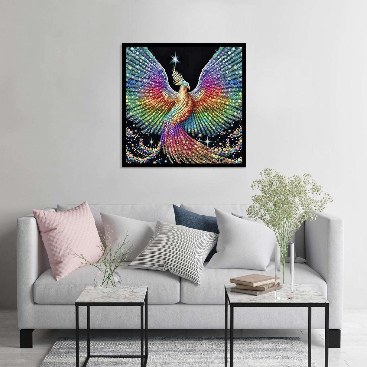 JFYHAB 5D Phoenix Diamond Painting Kits for Adult, Fire Phoenix Full Drill Round Diamond Cross Stitch Colorful Painting by Number Rhinestone Embroidery Arts Craft Diamond Art 12x12 inch JFYHAB