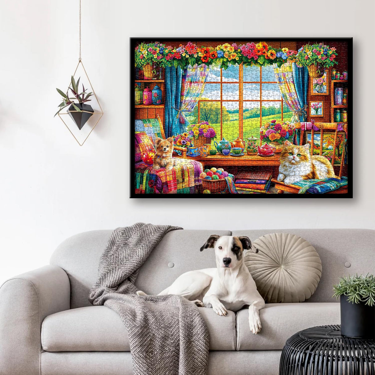 Flower Garden Puzzle for Adults 1000 Pieces, PICKFORU Nature Puzzle Features Flowers Teacups, Quilt, Dog Cat Puzzle, Spring Plant Floral Puzzle Challenging PICKFORU