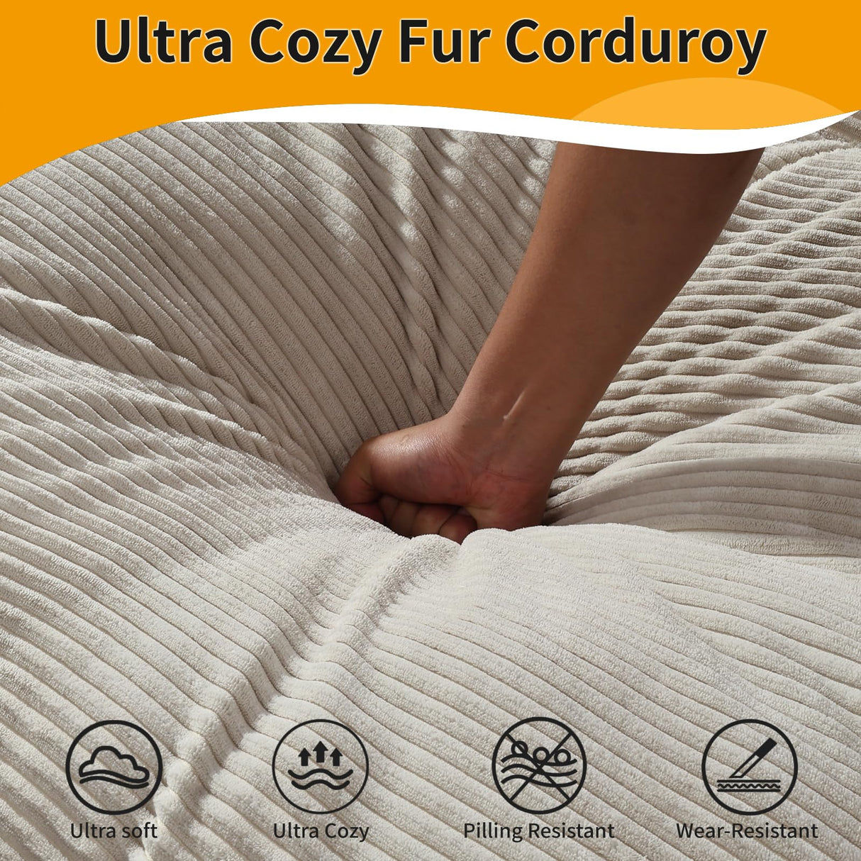 ISHUHL Cloud Modular Sectional Sofa, 124" Oversized Sectional Couches for Living Room, Convertible Deep Seat Sofa Set, Corduroy U Shaped Couch with 2 Ottoman (Beige) ISHUHL