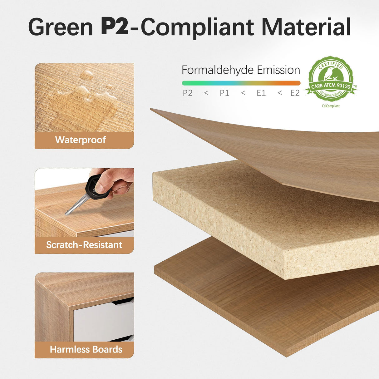 JAXPETY Nightstands Set of 2, Night Stand with Drawers, Bedside Tables with Solid Wood Legs and Large Storage Space, End Table, Side Table, for Bedroom, Natural JAXPETY