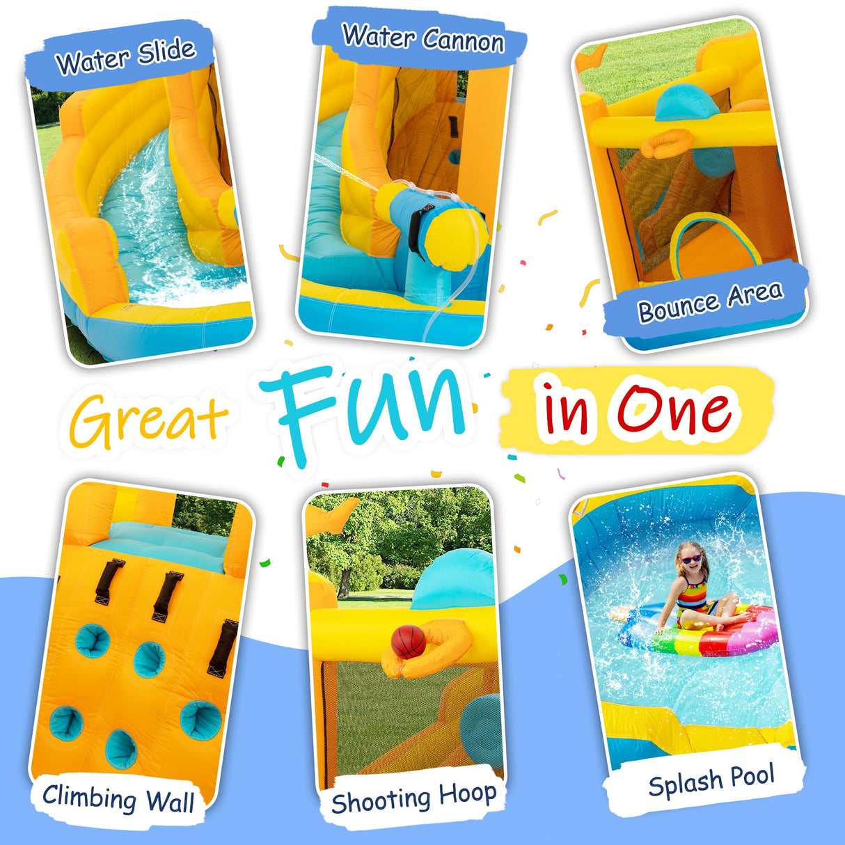 BOWTHY Ultra Inflatable Bounce House Water Slide,15x13FT Mega Water Park with Dual Slides,750W Blower,Climbing Wall,Splash Pool,Basket-Rim,Water Cannon,Great Party Gift for Kids Backyard BOWTHY