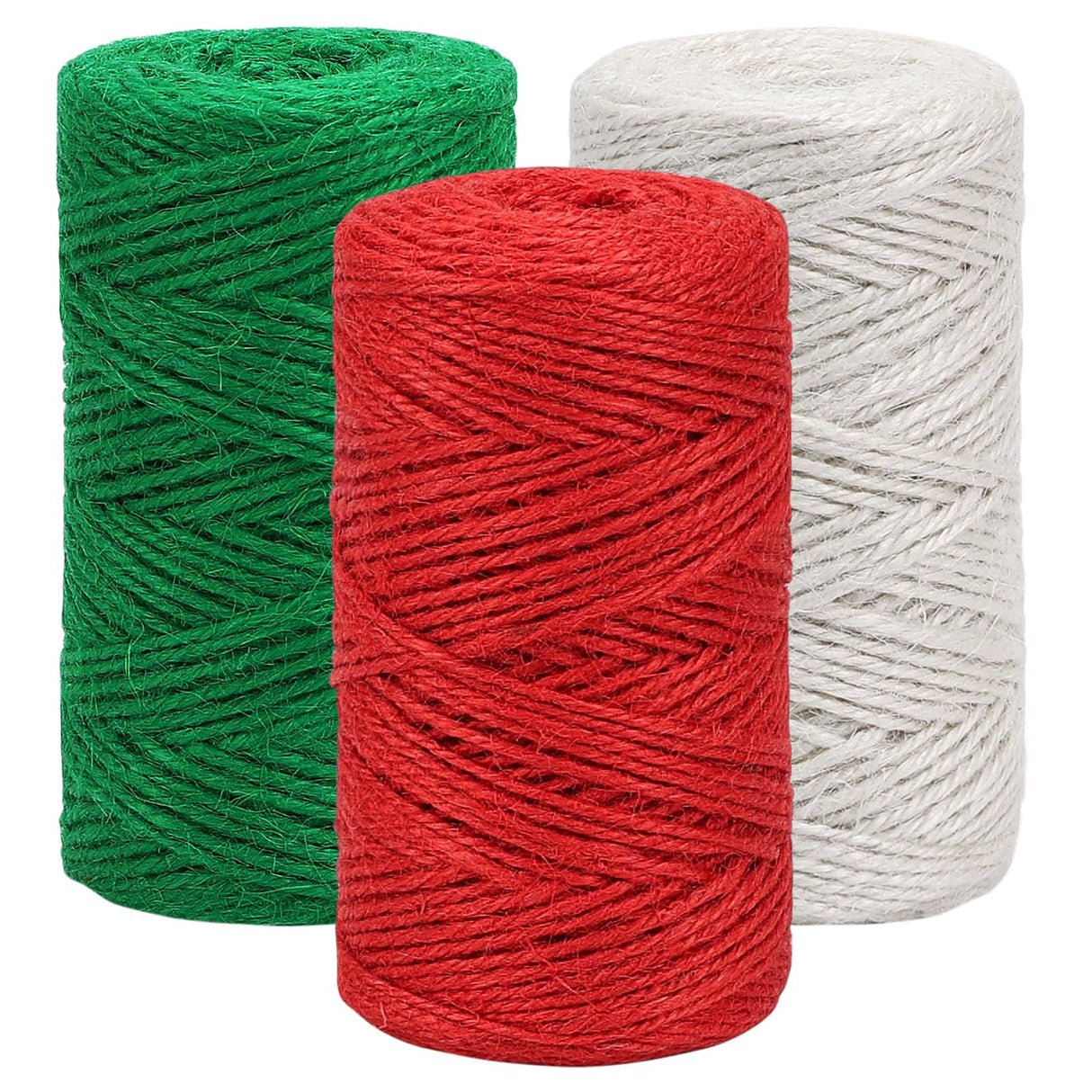 Vivifying Christmas Twine String, 328 Feet x 3 Rolls 2mm Red Green White Jute Twine for Gift Wrapping, Gardening, DIY Crafts, Packing Vivifying