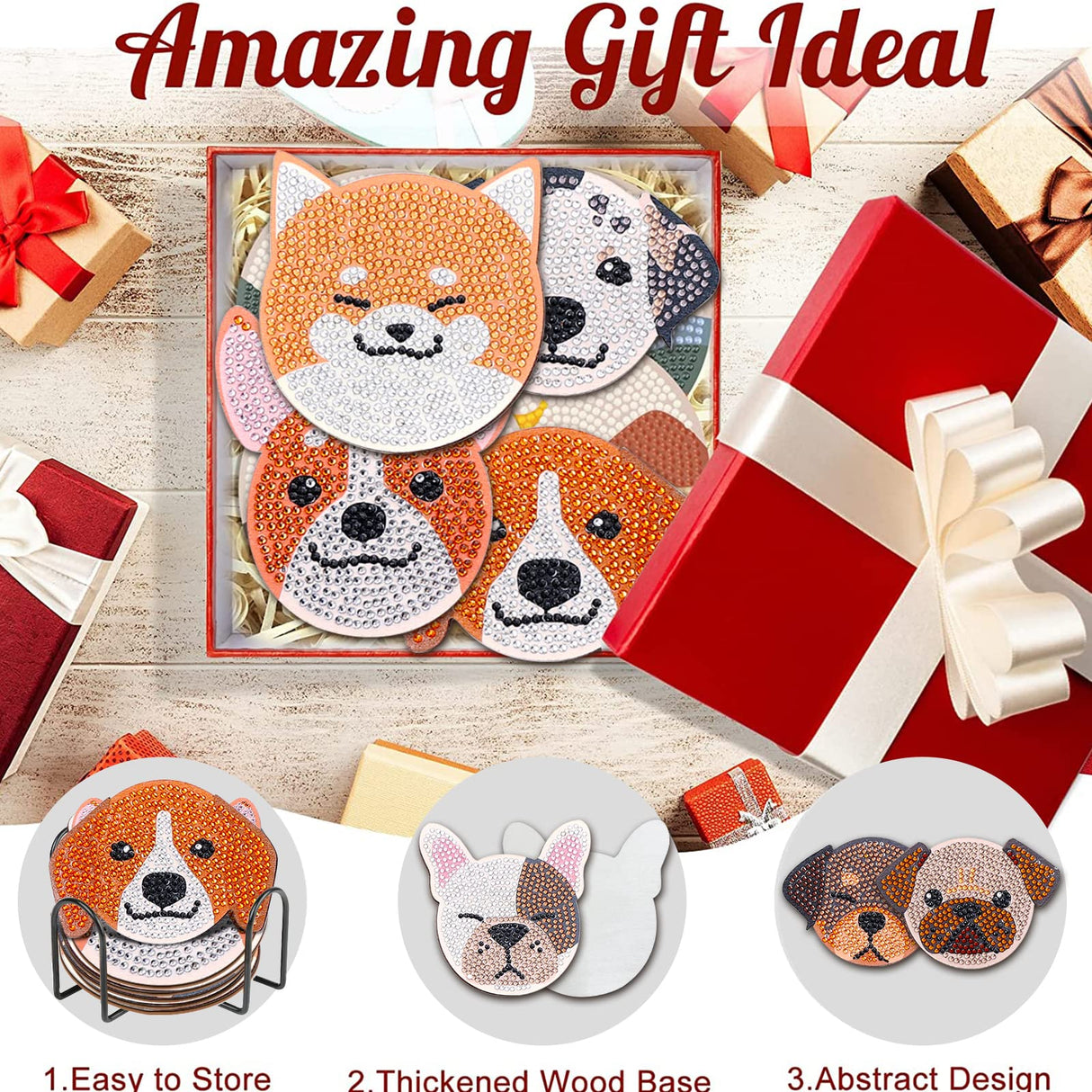 YLOLUL 10 Pcs Dog Shaped Diamond Painting Coasters Kits DIY Pet Dog with Holder for Beginners Adults and Kids Art Craft Supplies Gift YLOLUL