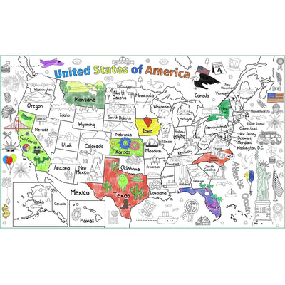 US Map Coloring Poster for Kids - 54 x 33 Inches Giant United States Coloring Map Large Paper Coloring Tablecloth for Children to Learn US States Art Drawing Table Home Classroom Activity