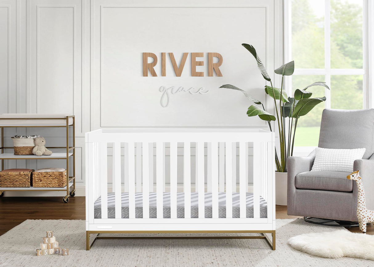 Delta Children Jade 4-in-1 Convertible Crib - Greenguard Gold Certified, Bianca White/Bronze Delta Children