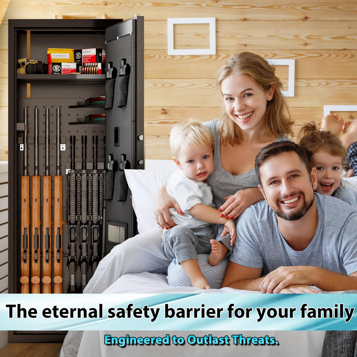 KAER 13-15 Biometric Gun Safe, Long Gun Safe for Home Rifle and Pistols with Fingerprint Lock, Ideal for AR15, Shotguns & Ammunition Storage | Unassembled Gun Cabinet for Home & Hunting Use KAER