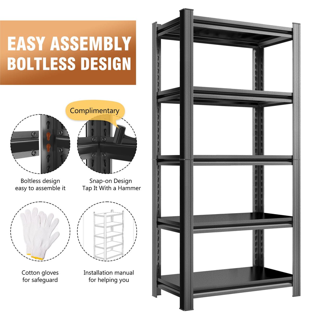 SFTORMAS Metal Garage Shelving Unit, Heavy Duty Adjustable Storage Rack, Steel Shelving, Industrial Shelves for Heavy Tools and Equipment, Ideal for Garage, Basement (5-Tier 63" Hx17 Wx14 D) SFTORMAS