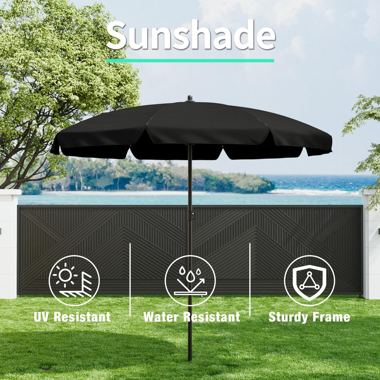 TAVATA 6 Piece Patio Dining Set with Umbrella, Outdoor Furniture Set with 4 Folding Chairs & Portable Metal Garden Table for Lawn, Backyard, Deck, Camping(Black) TAVATA