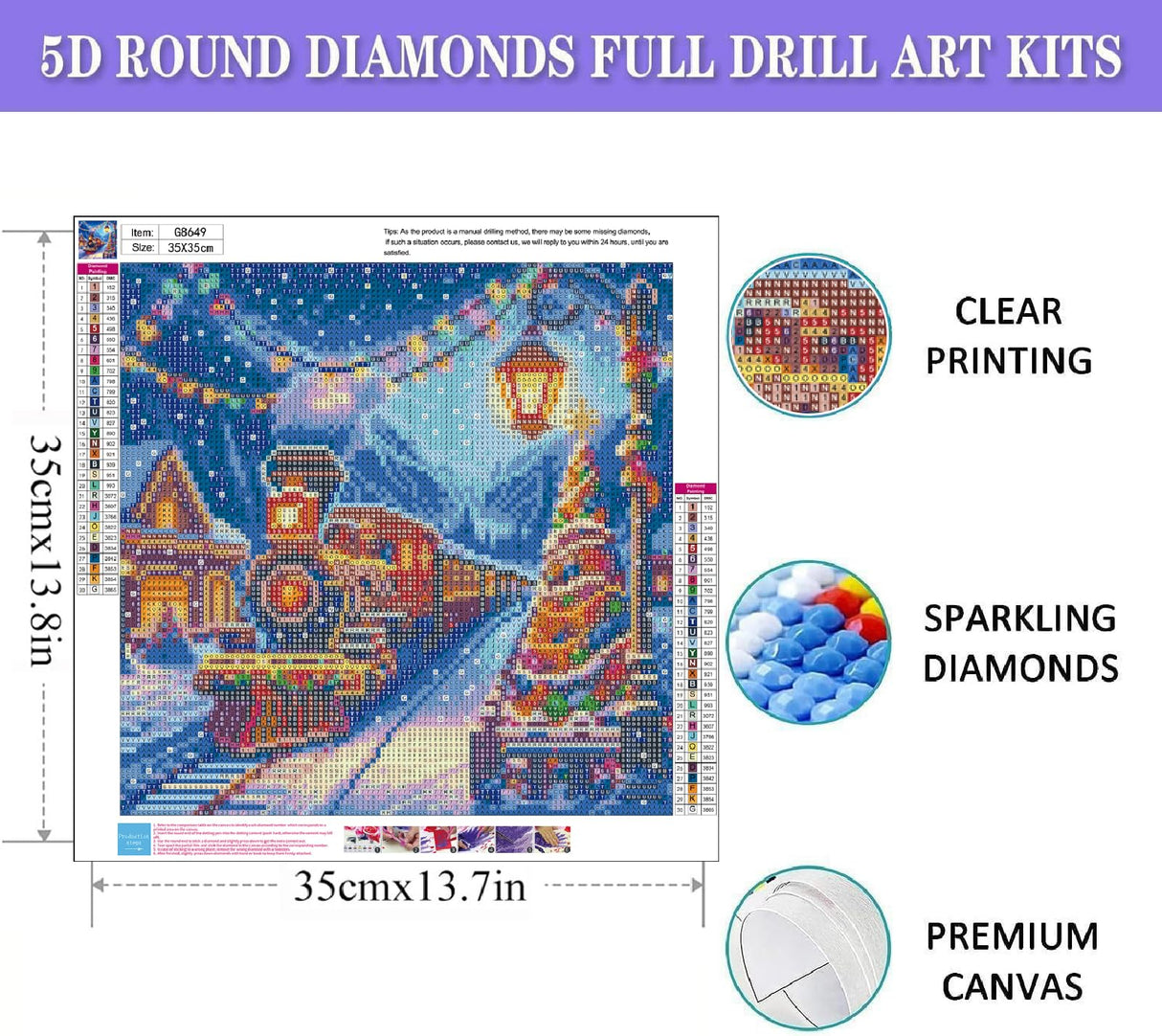 Christmas Diamond Painting Kits for Adults - Christmas Train Diamond Art Kits for Adults Beginner, DIY 5D Full Round Drill Diamond Painting Gem Art for Home Wall Decor (14 x 14 Inch) Fotasmua